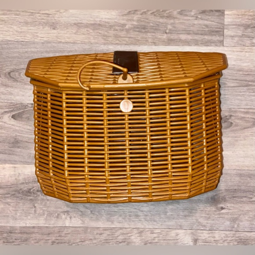 3/55$ Vintage Wicker Jaleau orange plastic‎ fish basket made in Canada